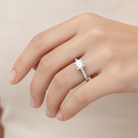Bonza Solitaire Ring In 925 Sterling Silver - Fourteen