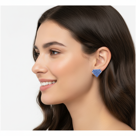Blue Sapphire Pav Shield Stud Earrings - Two