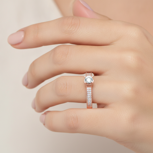 Gaz Solitaire Ring In 925 Sterling Silver - Fourteen