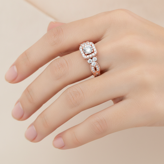 Warm Halo Ring In 925 Sterling Silver - Fourteen