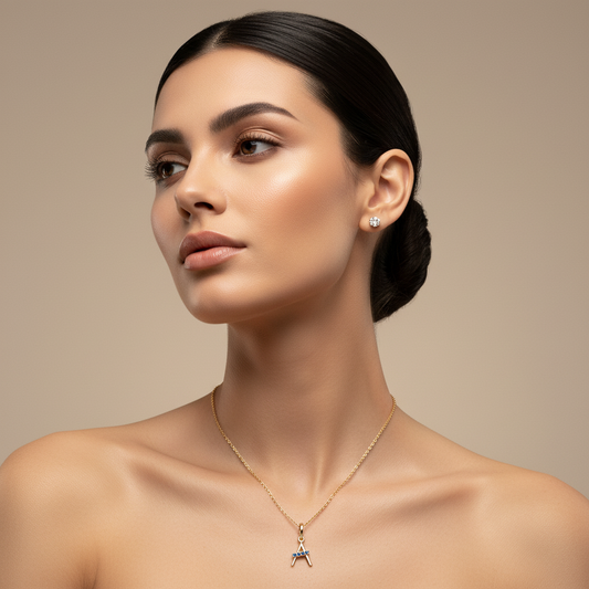 Blue Sapphire Triangle Pendant Necklace