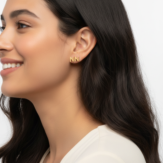 Gold Double Letter N Stud Earring