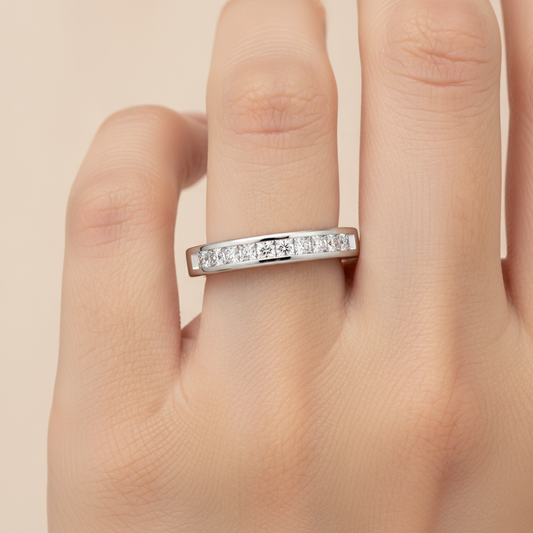 Qwen Half Eternity Band In 925 Sterling Silver - Fourteen
