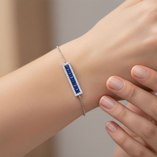 Blue Sapphire and Diamond Bar Bracelet