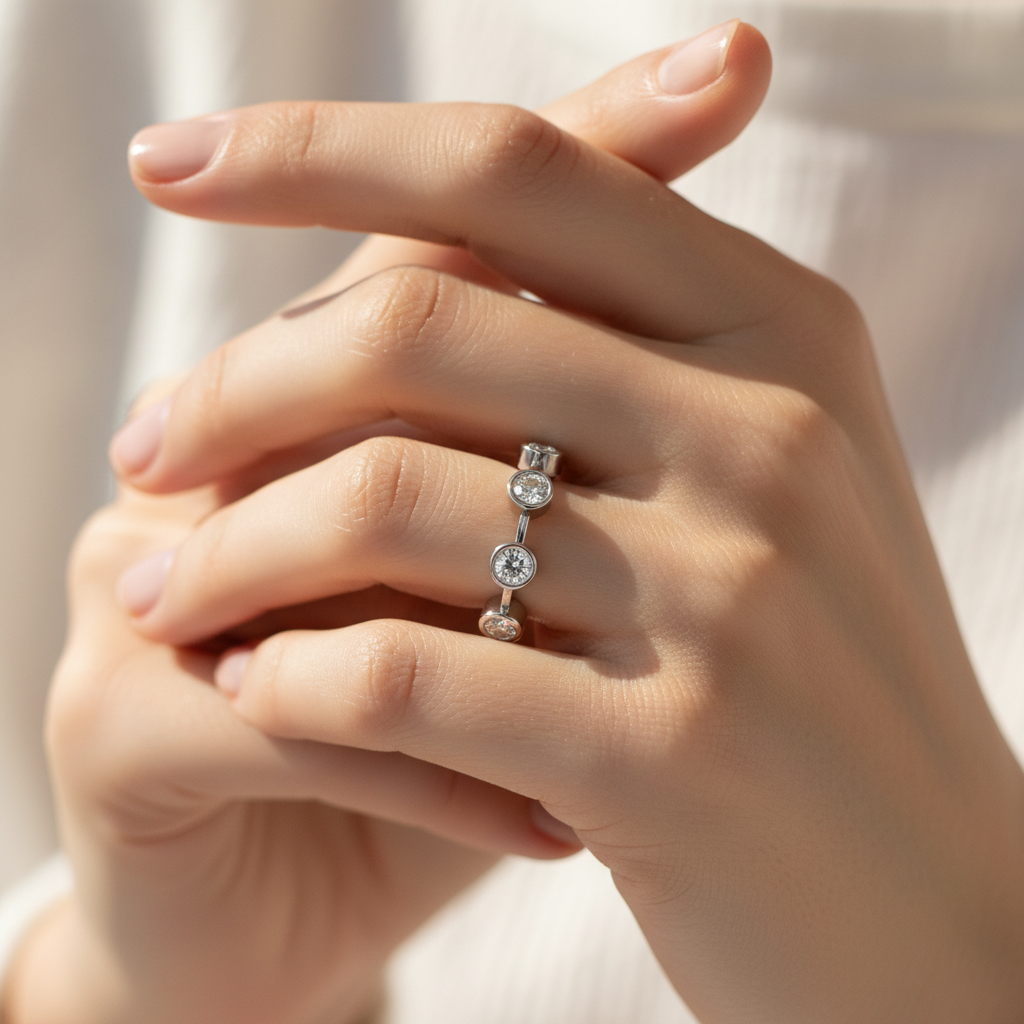 Bezel Set Diamond Stackable Band Ring in White Gold