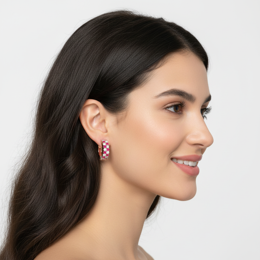 Rose Gold Ruby And Diamond Double Row Hoop Earrings - Two