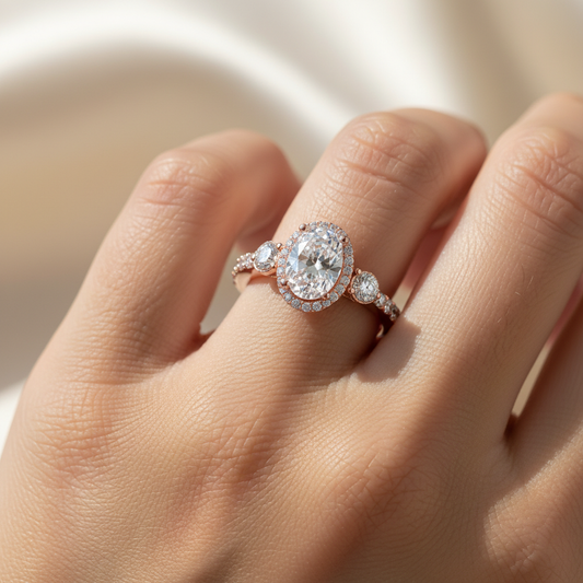 Rose Gold Cushion Cut Diamond Halo Engagement Ring Band