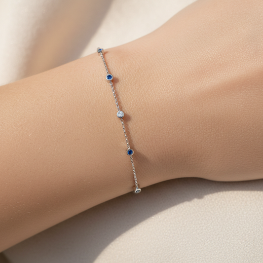 Delicate Chain Bracelet with Blue and Clear Crystal Charms