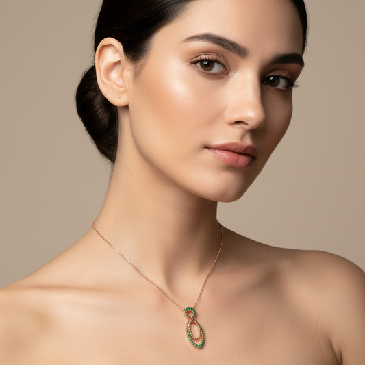 Emerald Oval Link Pendant Necklace with Beaded Detail