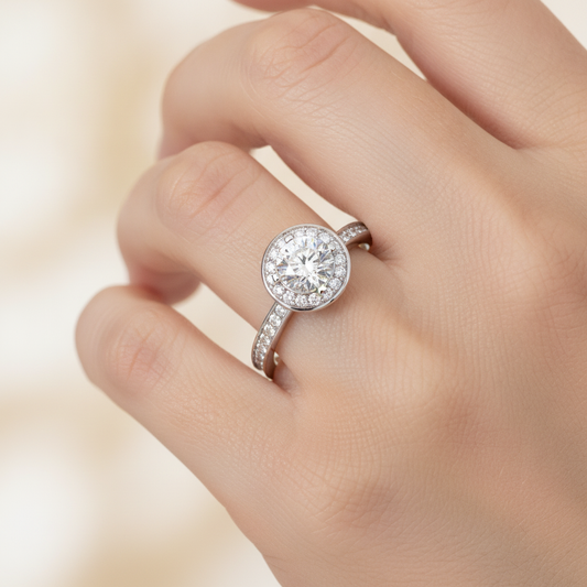 Nemo Classic Halo Diamond Engagement Ring In 925 Sterling Silver - Fourteen