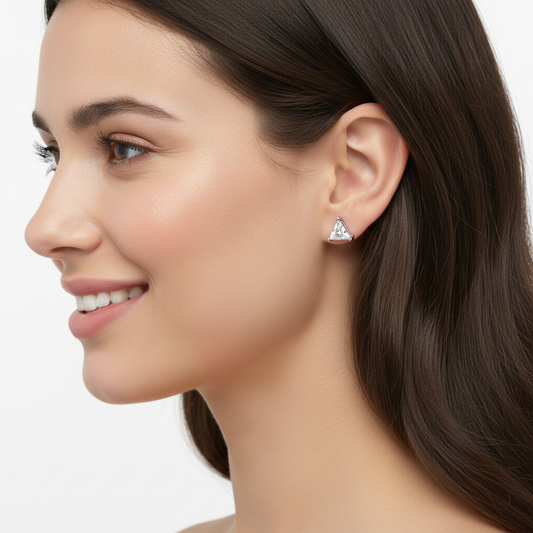 Triangle Diamond Stud Earrings in White Gold with Screw Backs