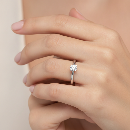 Pleuvoir Classic Solitaire Ring In 925 Sterling Silver - Fourteen