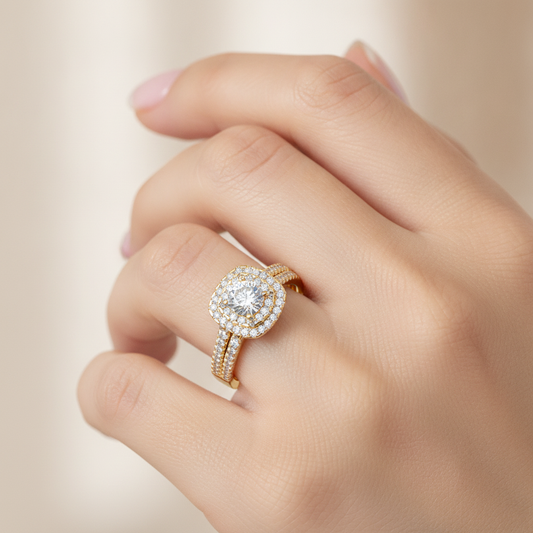 Stream Bridal Ring Set In 925 Sterling Silver - Fourteen
