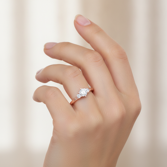 August Tri Stone Ring In 925 Sterling Silver - Fourteen