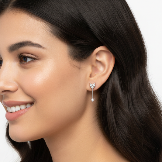 Diamond Arrow Front Back Earrings in White Gold