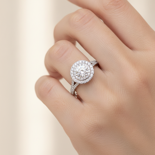 Doiet Classic Halo Diamond Engagement Ring In 925 Sterling Silver - Fourteen