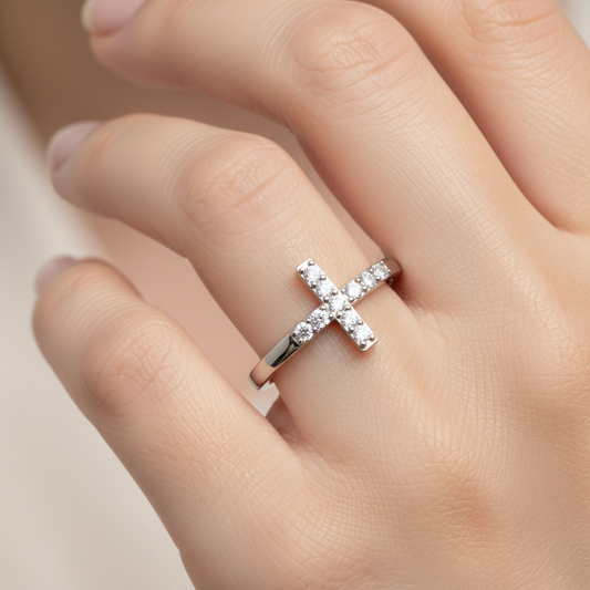 Pav Diamond Cross Ring Delicate Stackable Band