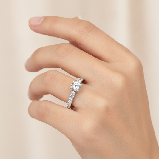 May Flower Solitaire Ring In 925 Sterling Silver - Fourteen