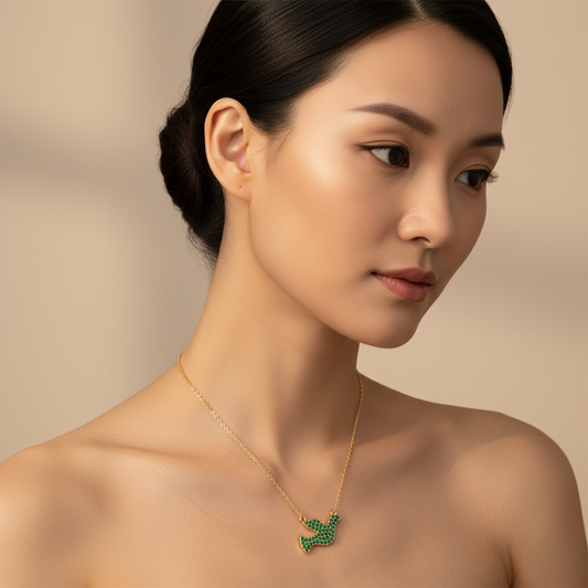 Green Crystal Dove Bird Pendant Necklace - Two