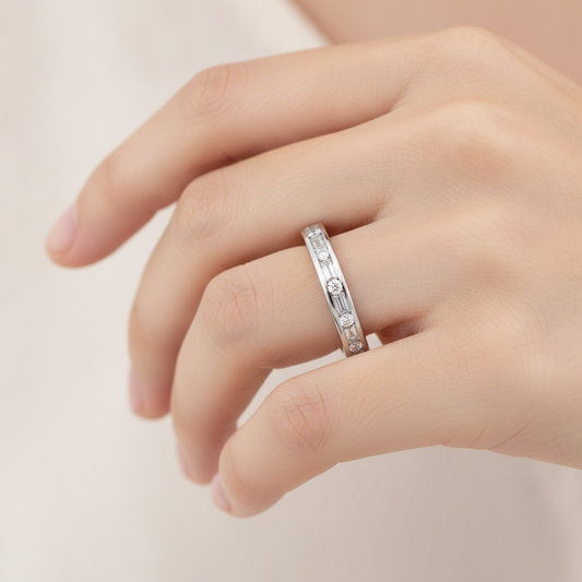 Shane Half Eternity Band In 925 Sterling Silver - Fourteen
