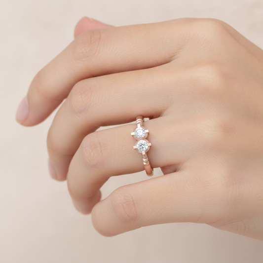 Elegant Layers Tri Stone Ring In 925 Sterling Silver - Fourteen