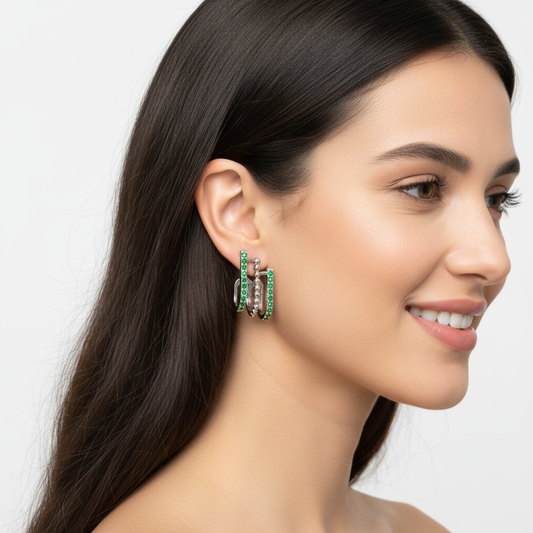 Geometric Green Crystal MultiHoop Stud Earrings