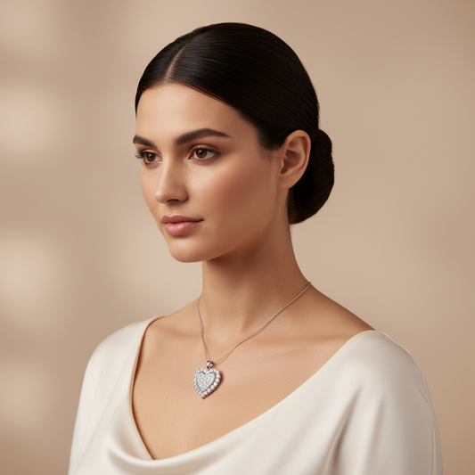 Sterling Silver Pav Diamond Heart Pendant Necklace