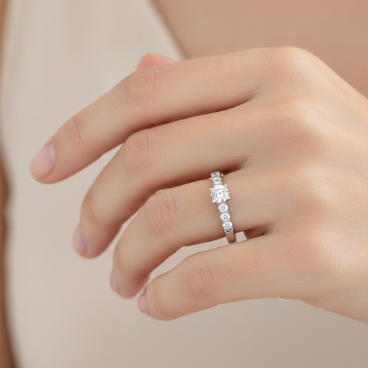 Elevated Solitaire Ring In 925 Sterling Silver - Fourteen
