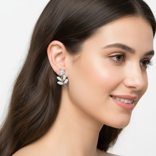 Crystal Leaf Branch Stud Earrings - Two