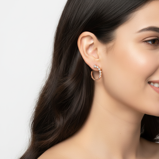 Bezel Set Diamond Circle Hoop Earrings with Beaded Detail