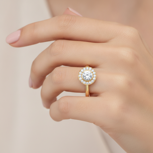 Bout Classic Halo Diamond Engagement Ring In 925 Sterling Silver - Fourteen