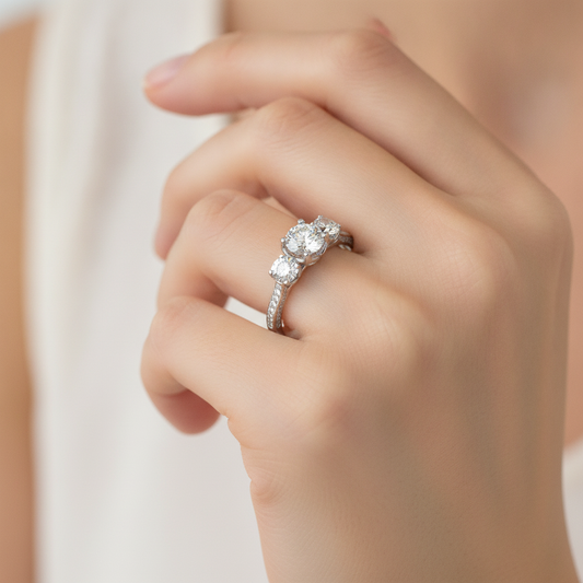 Astonishing Three Round Shaped Diamond Ring - Fourteen