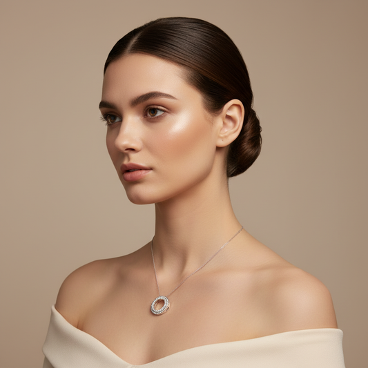 Diamond Circle Pendant Necklace in White Gold