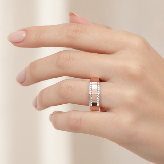 Oceane Broad Band Diamond Ring In 925 Sterling Silver - Fourteen