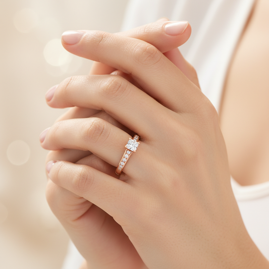 Rose Gold Solitaire Diamond Engagement Ring with Pav Band