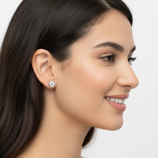 Diamond Bezel Stud Earrings in White Gold with Screw Backs