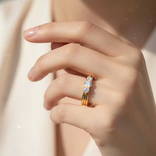 Yellow Gold Three Stone Diamond Engagement Ring