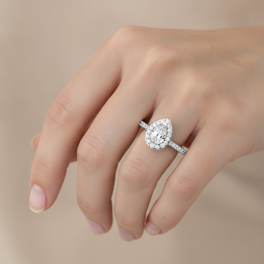 Great Pear Shaped Engagement Halo Ring - Fourteen