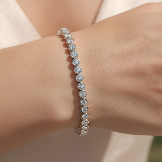 Bezel Set Diamond Tennis Bracelet in White Gold
