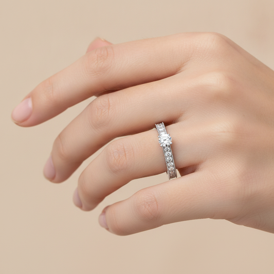 April Solitaire Ring In 925 Sterling Silver - Fourteen