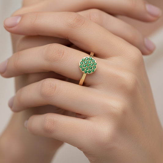 Emerald Pav Disc Stackable Ring