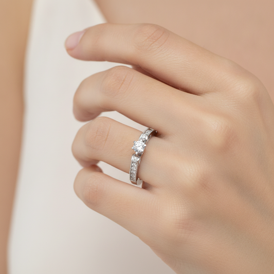 Pretty Solitaire Ring In 925 Sterling Silver - Fourteen