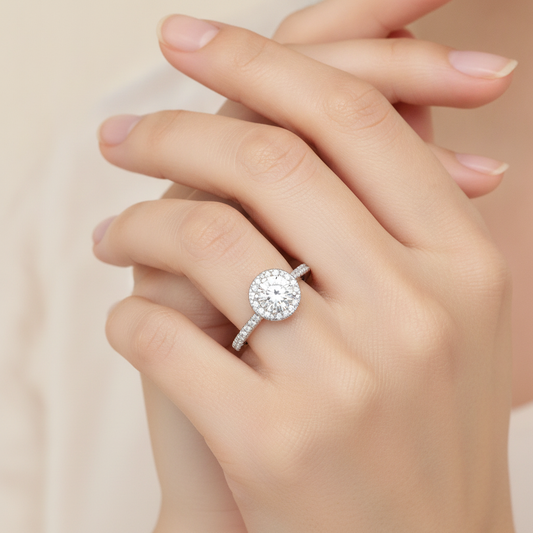 Jene Classic Halo Diamond Engagement Ring In 925 Sterling Silver - Fourteen