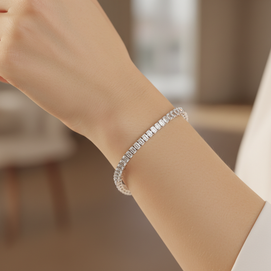 Emerald Cut CZ Tennis Bracelet Sterling Silver