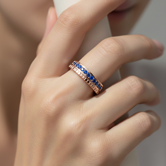 Blue Sapphire Eternity Band Ring With Textured Detail - Two