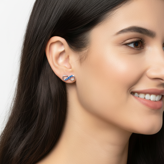 Blue Sapphire Infinity Stud Earrings With Screw Back - Two