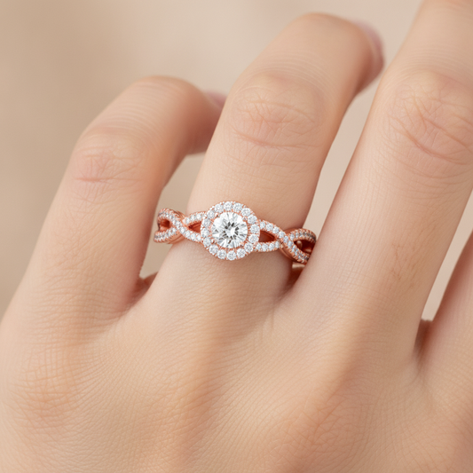Fabulous Halo Diamond Ring In 925 Sterling Silver - Fourteen