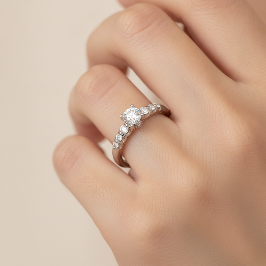 Glimful Solitaire Ring In 925 Sterling Silver - Fourteen