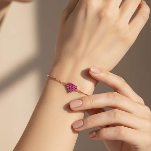 Pav Ruby Hexagon Pendant Bracelet - Two