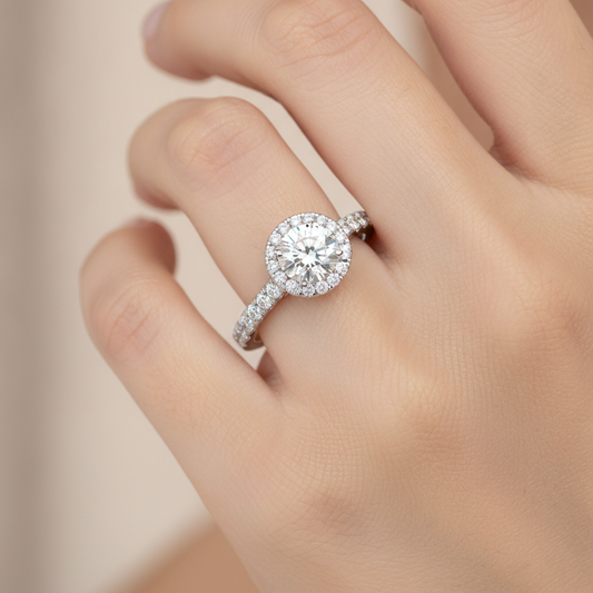 Dreamy Classic Halo Diamond Engagement Ring In 925 Sterling Silver - Fourteen